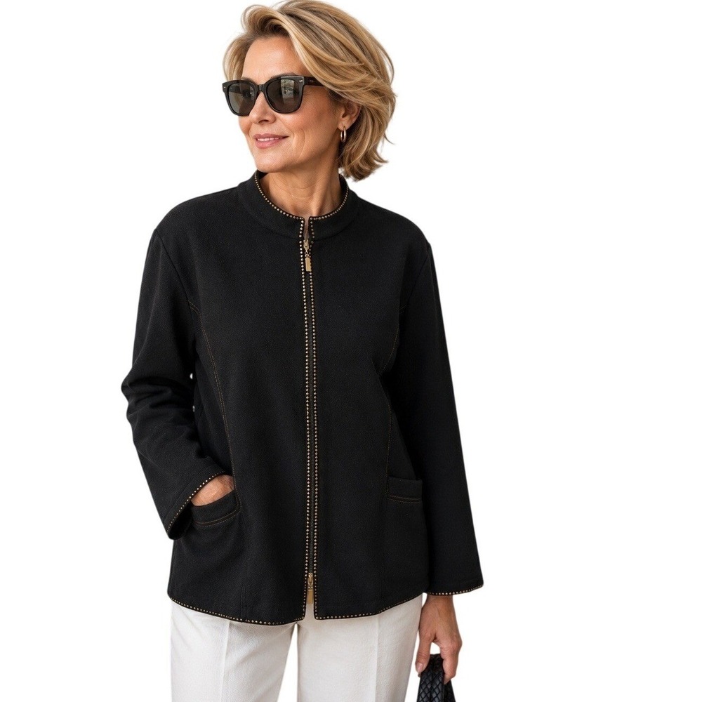 Stizzoli  Black Cardigan Sweater Jacket Full Zip Wool Made Italy IT 58 US 2XL